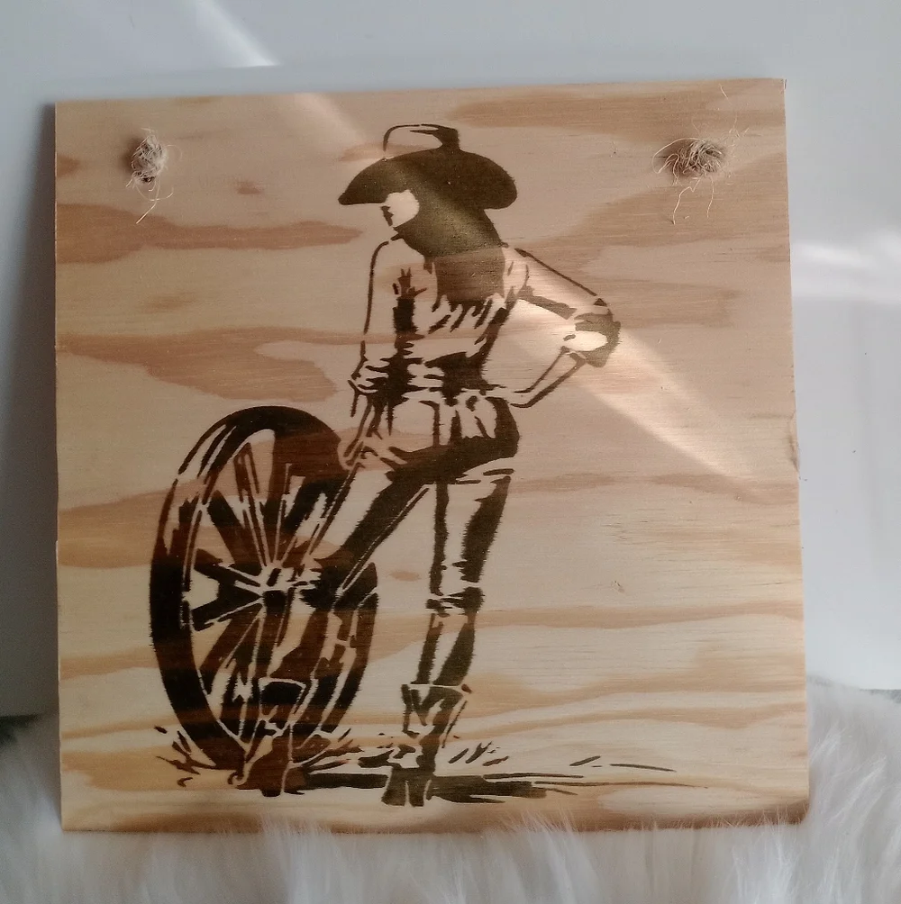 Rustic Cowgirl & Wagon Wheel Wood Burnished Wall Art Home Decor 12